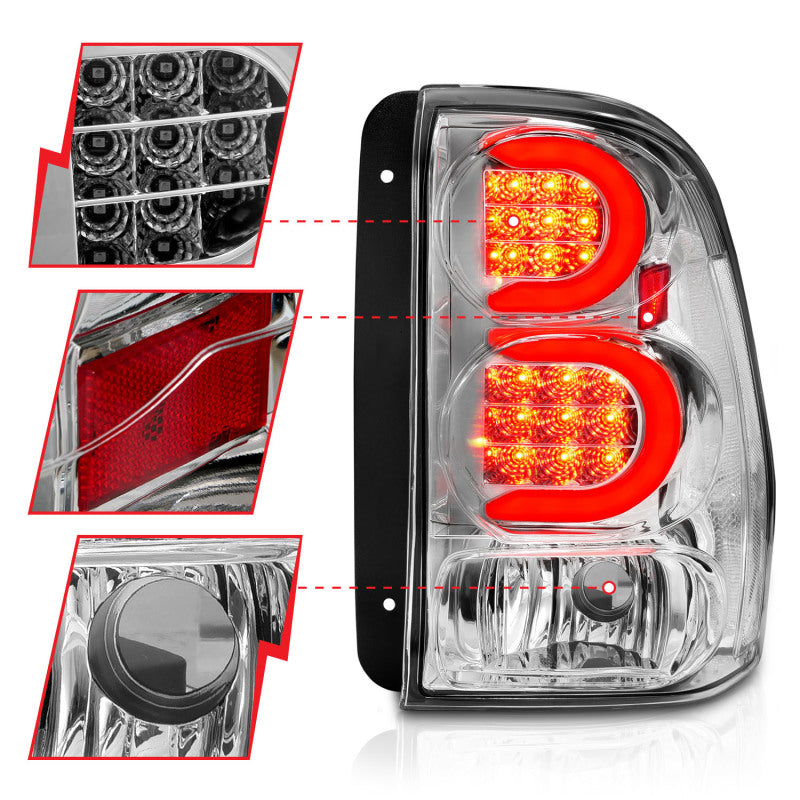 ANZO LED Tail Lights for 2002-2009 Chevrolet Trailblazer with light bar, showcasing modern design and enhanced visibility.