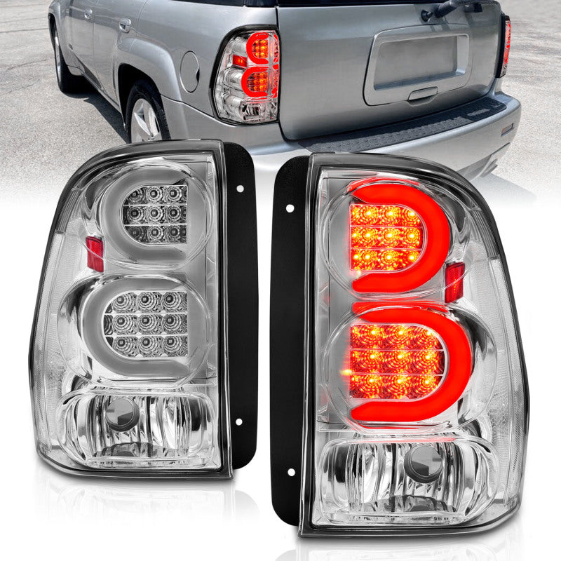 ANZO LED Tail Lights for 2002-2009 Chevrolet Trailblazer with light bar, showcasing modern design and enhanced visibility.