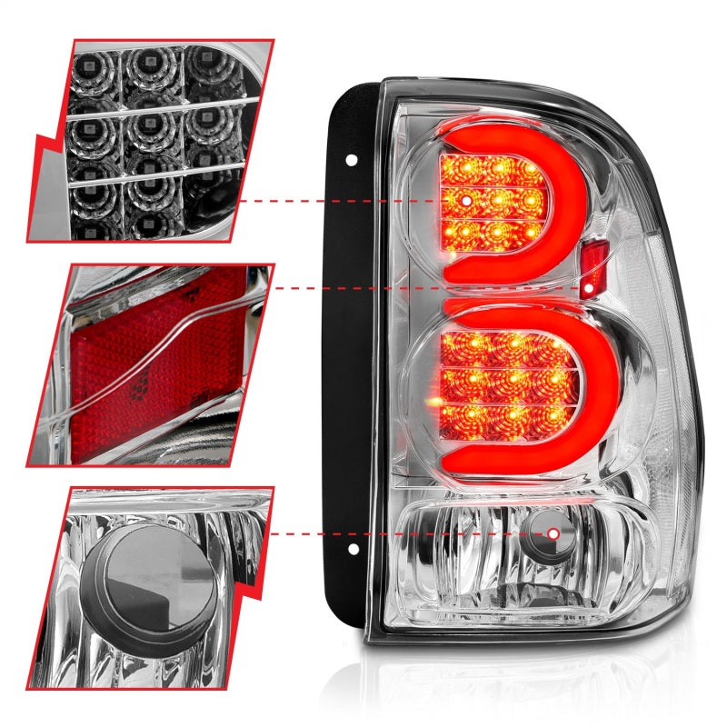 ANZO LED Tail Lights for 2002-2009 Chevrolet Trailblazer with light bar, showcasing modern design and enhanced visibility.