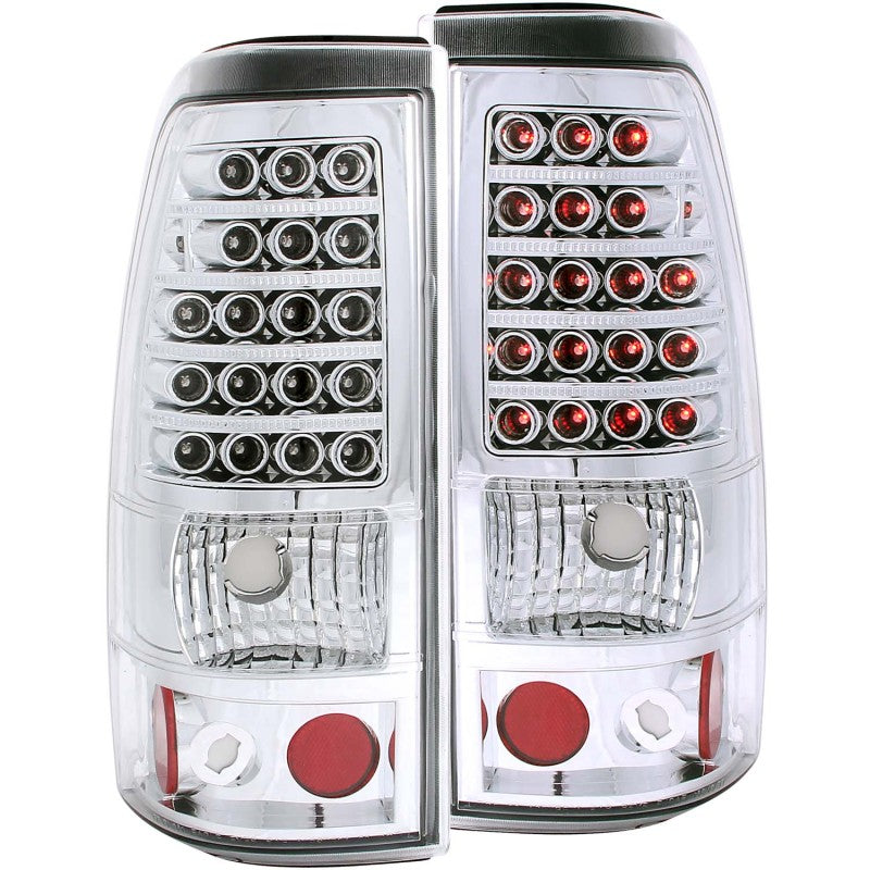 ANZO LED taillights for 2003-2006 Chevrolet Silverado 1500 with chrome housing and clear lens.