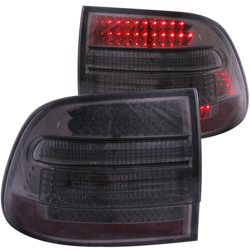 ANZO LED taillights for 2003-2006 Porsche Cayenne with smoke lens, showcasing modern design and bright illumination.