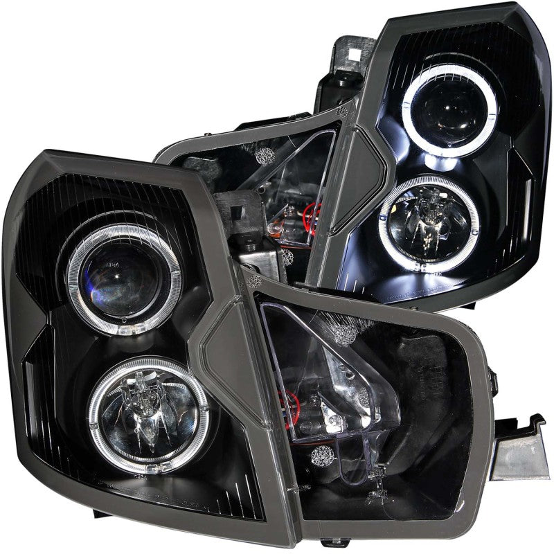 ANZO projector headlights for 2003-2007 Cadillac CTS with black housing and halo rings, showcasing modern automotive lighting design.