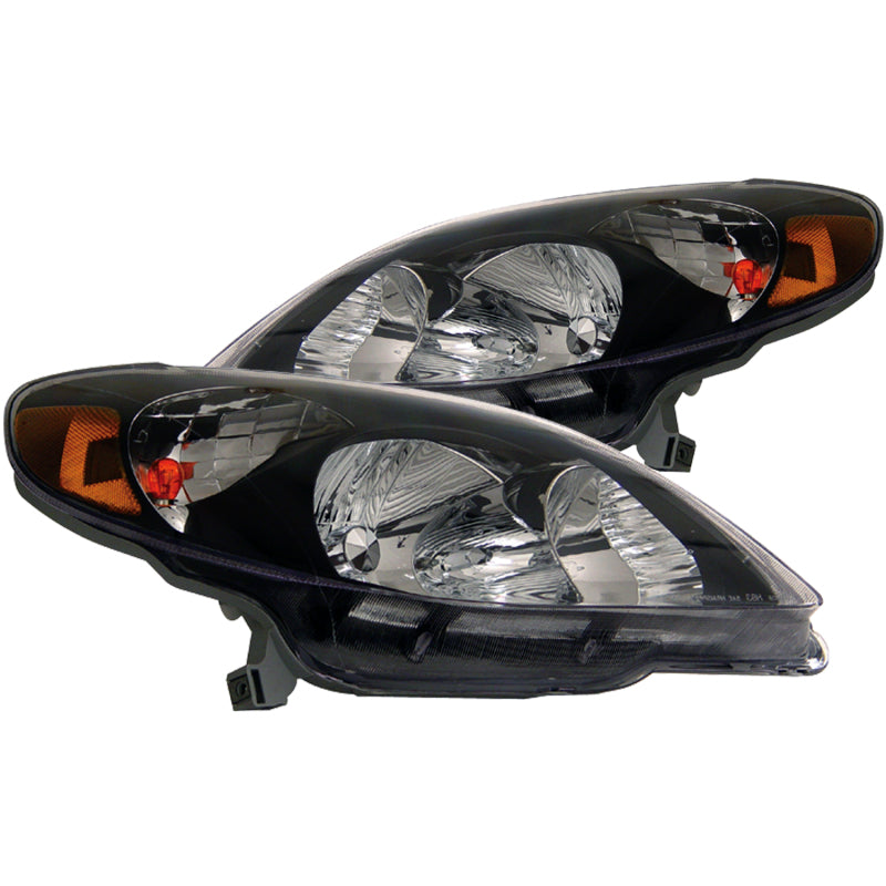 ANZO 2003-2008 Toyota Matrix Crystal Headlights with black housing and clear lens, showcasing modern design and enhanced visibility.