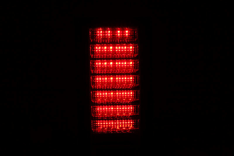 ANZO LED taillights for 2003-2009 Hummer H2 featuring a red and clear lens design.