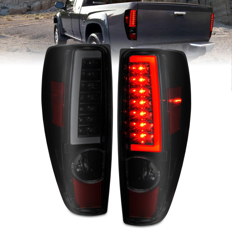 ANZO LED Tail Lights for 2004-2012 Chevrolet Colorado and GMC Canyon, featuring a clear lens and chrome housing.