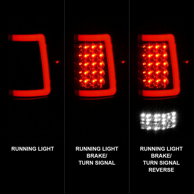 ANZO LED Tail Lights for 2004-2006 Ford F-150 with black housing and light bar design.