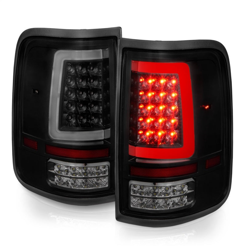 ANZO LED Tail Lights for 2004-2006 Ford F-150 with black housing and light bar design.