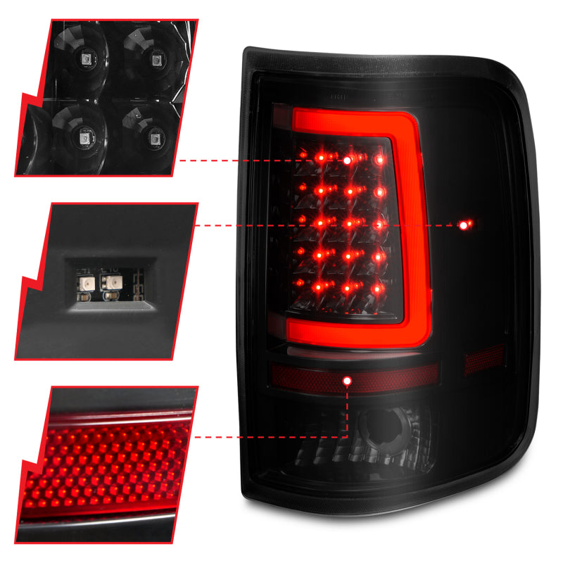 ANZO LED Tail Lights for 2004-2006 Ford F-150 with black housing and light bar design.