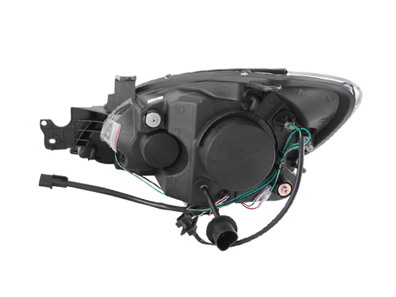 ANZO 2004-2007 Mitsubishi Lancer Projector Headlights with Halo Chrome, showcasing clear lens and chrome housing.