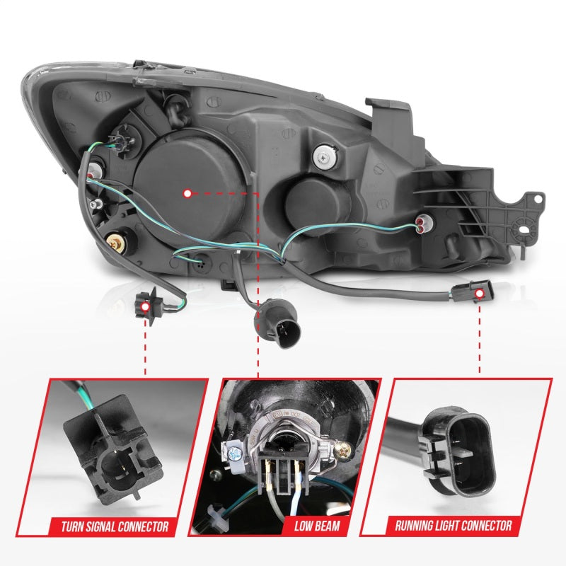 ANZO 2004-2007 Mitsubishi Lancer Projector Headlights with Halo Chrome, showcasing clear lens and chrome housing.