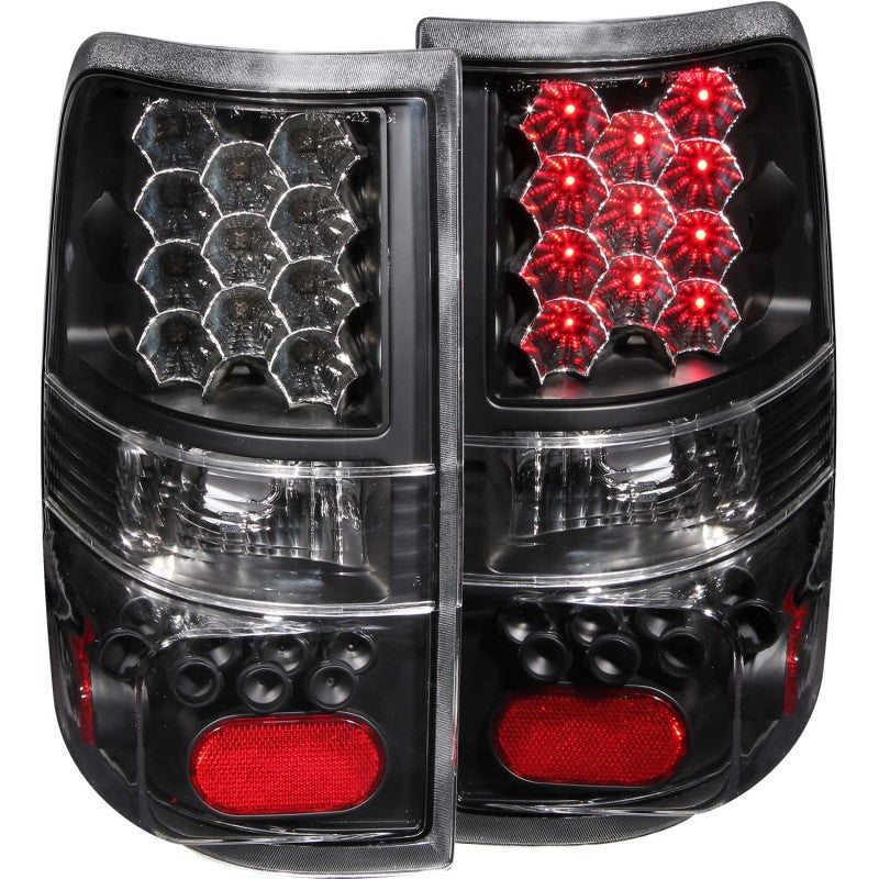 ANZO LED taillights for 2004-2008 Ford F-150 with black housing and clear lens.