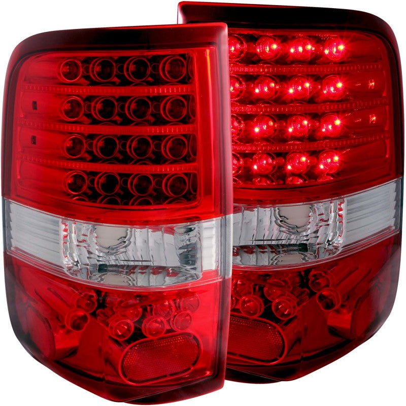 ANZO LED taillights for 2004-2008 Ford F-150, featuring a red and clear lens design for enhanced visibility and style.