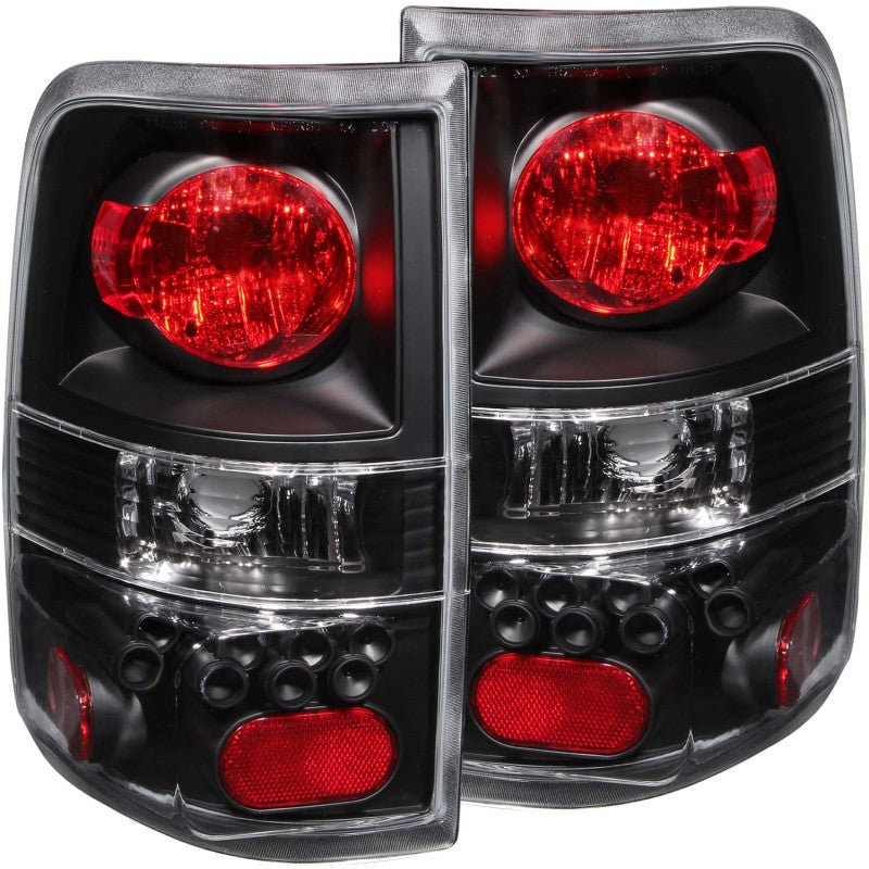 ANZO 2004-2008 Ford F-150 taillights featuring a clear lens and black housing, designed for easy installation and improved vehicle appearance.