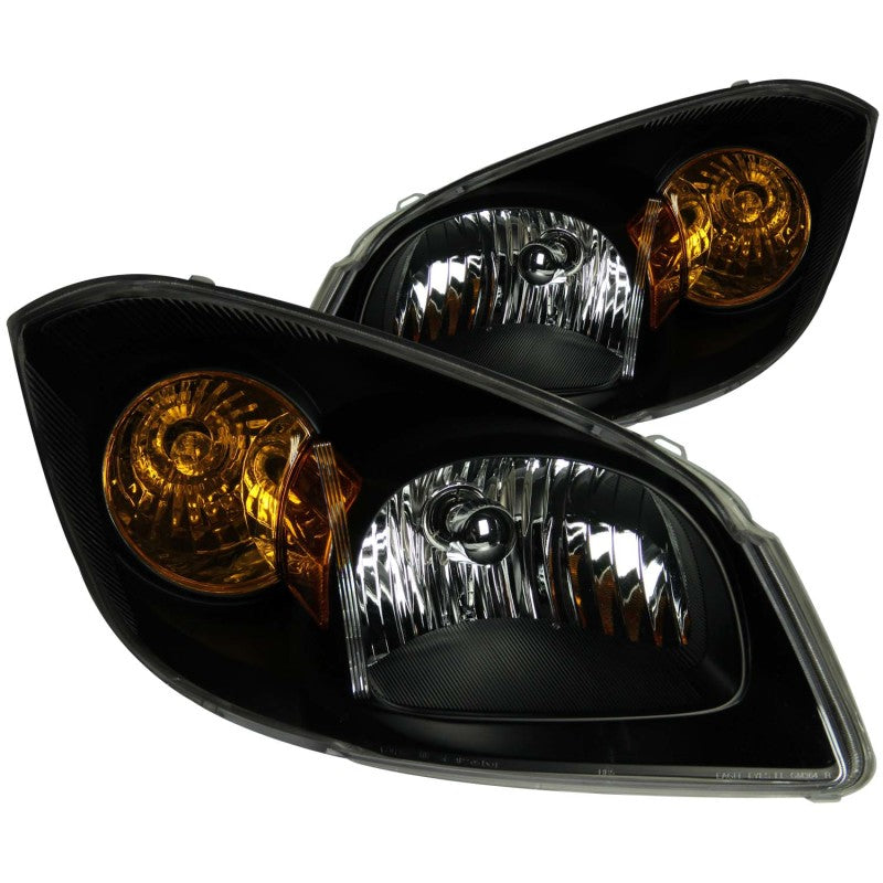 ANZO 2005-2010 Chevrolet Cobalt Crystal Headlights with black housing and clear lens, showcasing sleek design and modern aesthetics.