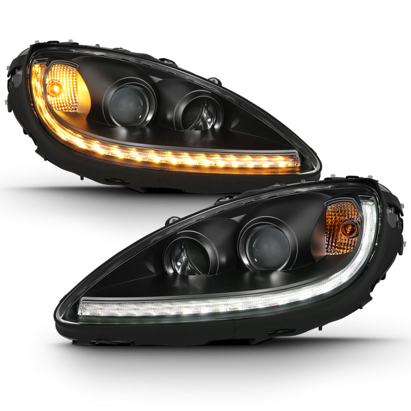 ANZO 2005-2013 Chevy Corvette Projector Headlight Set with Halo, featuring clear lens and black housing.