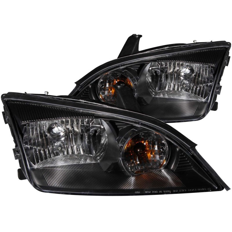 ANZO 2005-2007 Ford Focus Crystal Headlights with black housing and clear lens, showcasing modern design and enhanced visibility.