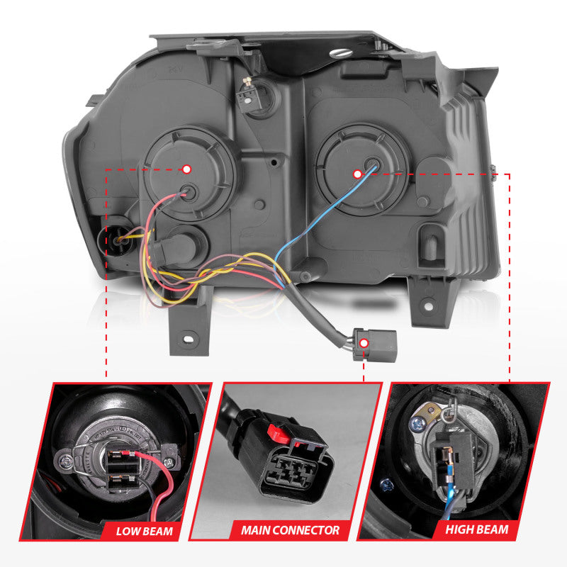 ANZO 2005-2007 Jeep Grand Cherokee Projector Headlights with Light Bar S showcasing modern design and powerful illumination.