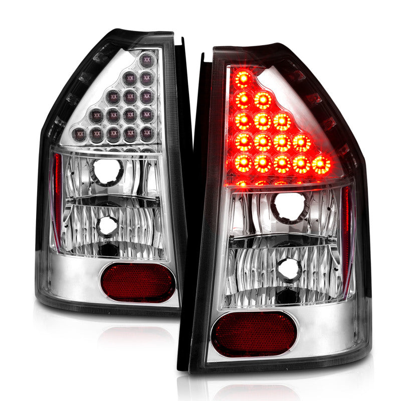 ANZO LED taillights for 2005-2008 Dodge Magnum with chrome housing and clear lens.