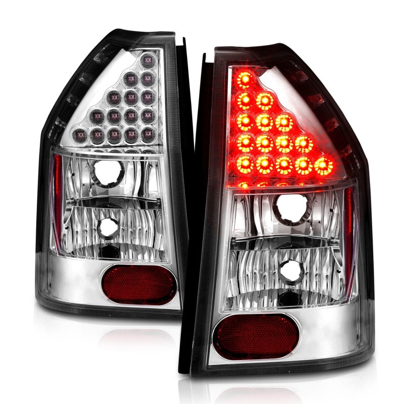 ANZO LED taillights for 2005-2008 Dodge Magnum with chrome housing and clear lens.