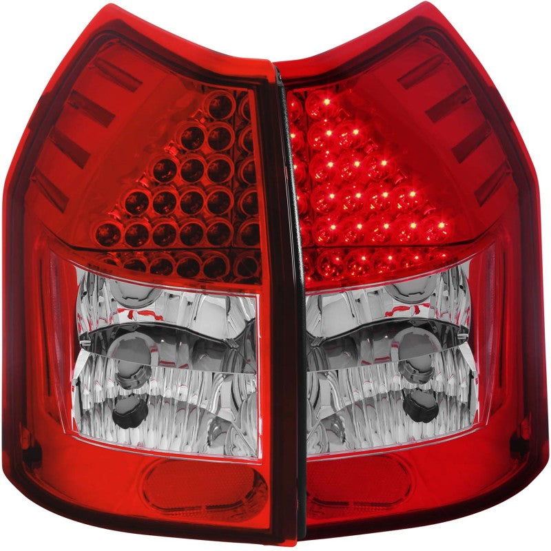 ANZO LED taillights for 2005-2008 Dodge Magnum in red and clear lens, showcasing modern design and bright illumination.