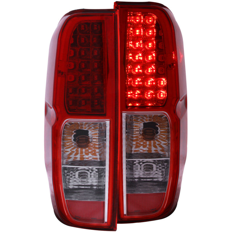 ANZO 2005-2008 Nissan Frontier LED Taillights in Red and Clear lens, showcasing modern design and bright illumination.