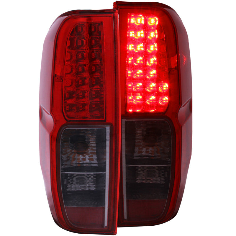 ANZO LED taillights for 2005-2008 Nissan Frontier featuring red and smoke lens design.