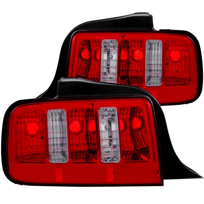 ANZO 2005-2009 Ford Mustang taillights in red and clear lens, showcasing modern 2010 style.