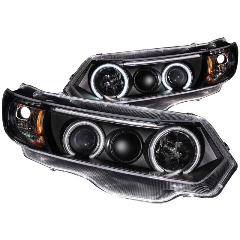 ANZO 2006-2011 Honda Civic Projector Headlights with Halo Black housing and clear lens, showcasing stylish design and enhanced visibility.