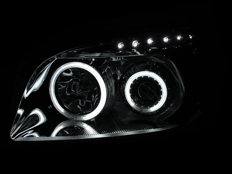 ANZO 2006-2008 Toyota Rav4 Projector Headlights with Halo Chrome, showcasing clear lens and chrome housing.