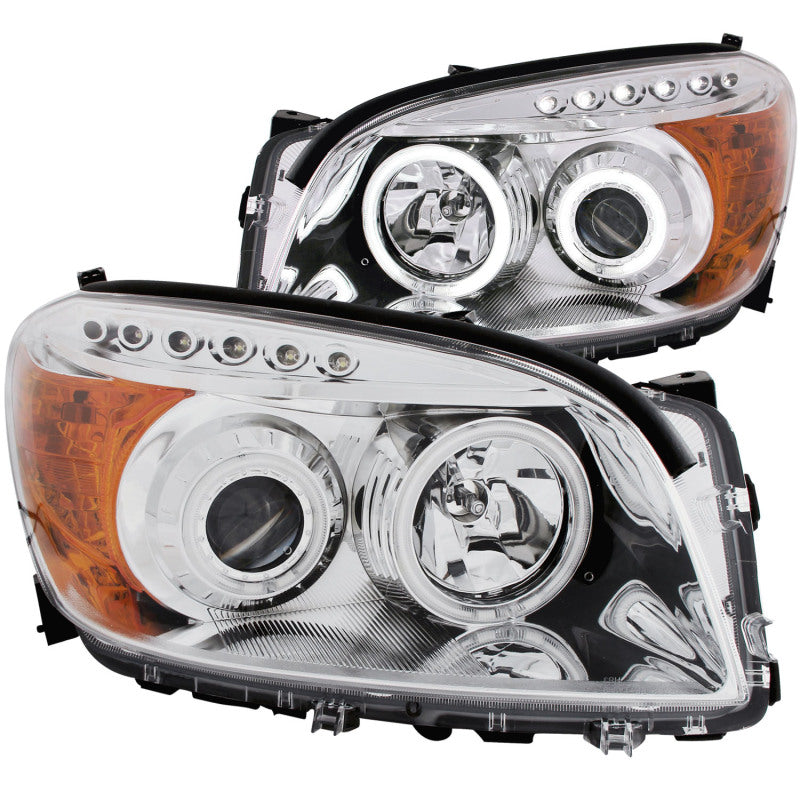 ANZO 2006-2008 Toyota Rav4 Projector Headlights with Halo Chrome, showcasing clear lens and chrome housing.