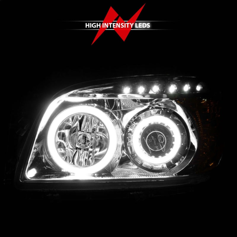 ANZO 2006-2008 Toyota Rav4 Projector Headlights with Halo Chrome, showcasing clear lens and chrome housing.