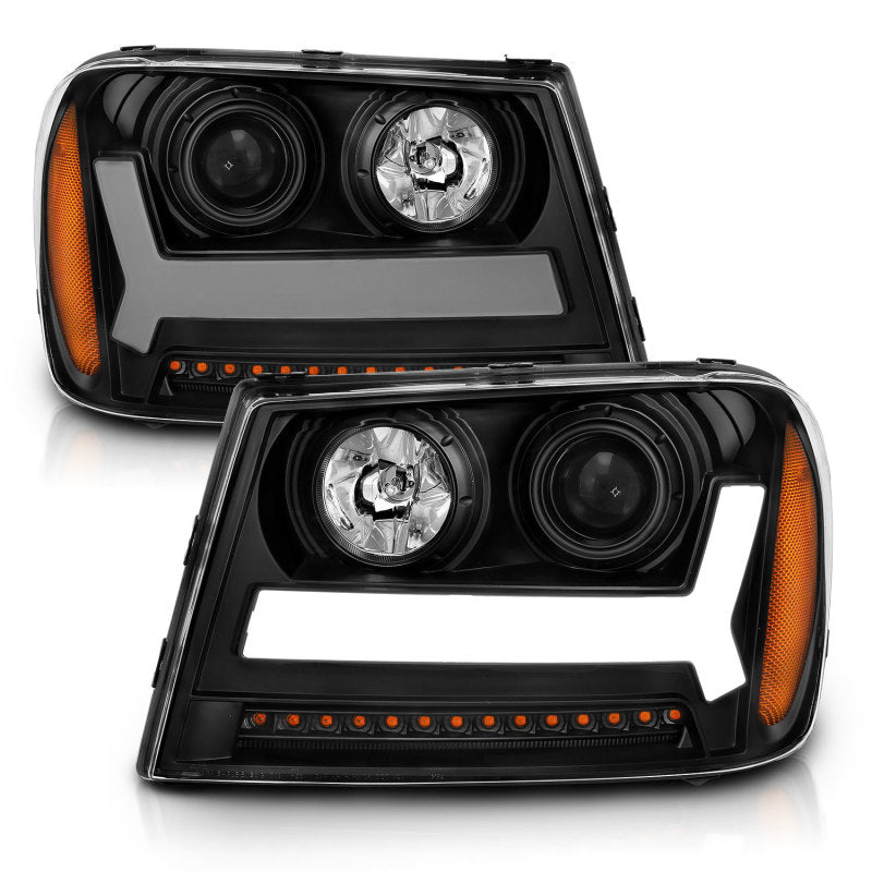 ANZO projector headlights for 2006-2009 Chevrolet Trailblazer with plank style design, showcasing modern aesthetics and superior illumination.