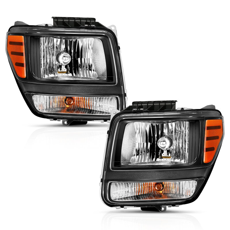 ANZO 2007-2012 Dodge Nitro Crystal Headlight in Black Amber, showcasing its sleek design and advanced lighting features.