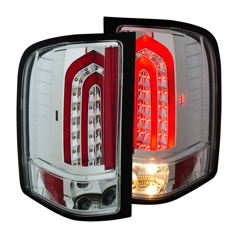 ANZO LED Taillights for 2007-2013 Chevrolet Silverado 1500 with chrome housing, showcasing modern design and bright LED lights.