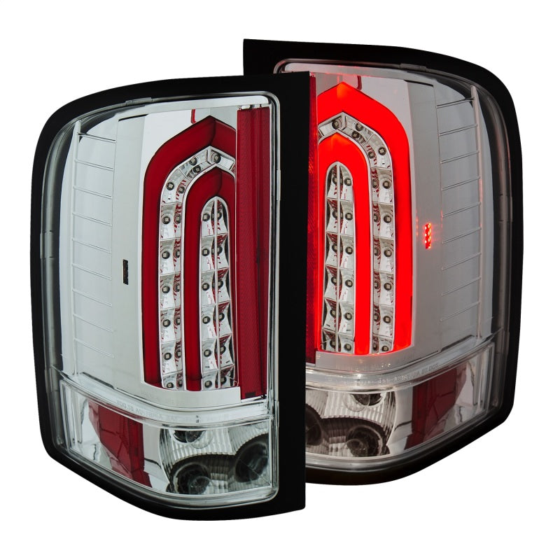 ANZO LED Taillights for 2007-2013 Chevrolet Silverado 1500 with chrome housing, showcasing modern design and bright LED lights.