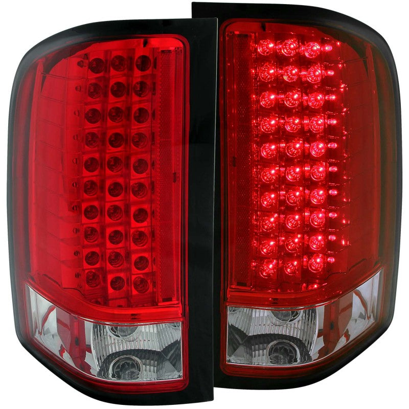 ANZO LED taillights for 2007-2013 Chevrolet Silverado 1500 in red and clear lens, showcasing modern design and bright illumination.