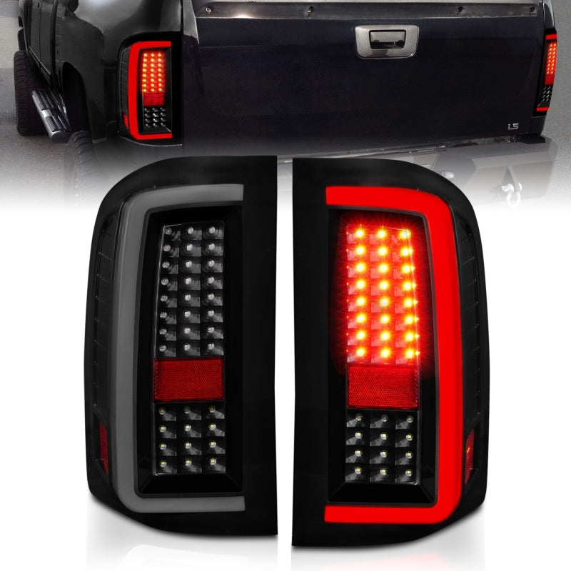 ANZO LED Tail Lights for 2007-2013 Chevrolet Silverado, featuring clear lens and chrome housing for enhanced visibility and style.