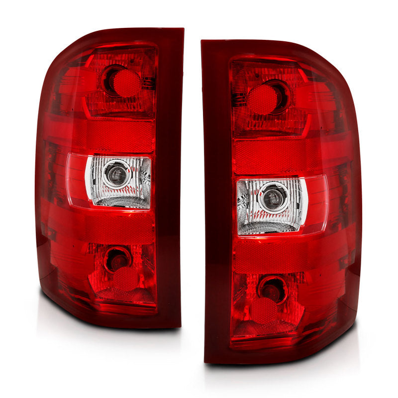 ANZO 2007-2013 Chevy Silverado taillight featuring a red and clear lens design, showcasing its modern styling and high-quality construction.