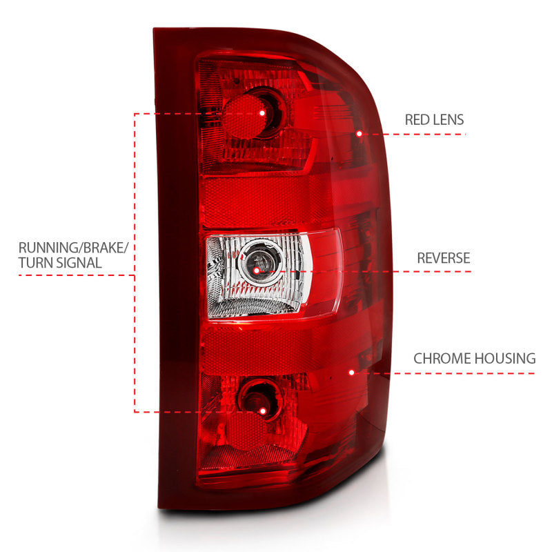 ANZO 2007-2013 Chevy Silverado taillight featuring a red and clear lens design, showcasing its modern styling and high-quality construction.