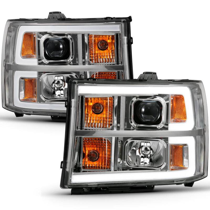 ANZO 2007-2013 GMC Sierra 1500 projector headlights in chrome finish, showcasing modern design and advanced lighting technology.