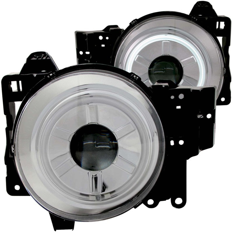 ANZO 2007-2013 Toyota FJ Cruiser Projector Headlights with Halo Chrome, showcasing clear lens and chrome housing.