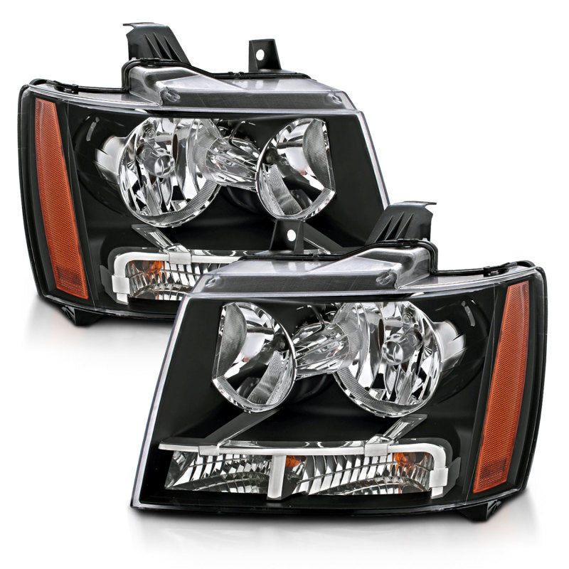 ANZO 2007-2014 Chevrolet Tahoe/Suburban Crystal Headlights with clear lens and black housing.