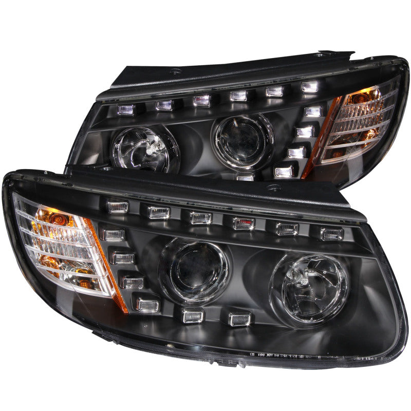 ANZO 2007-2007 Hyundai Santa Fe projector headlights with LED black housing, showcasing clear lens and modern design.