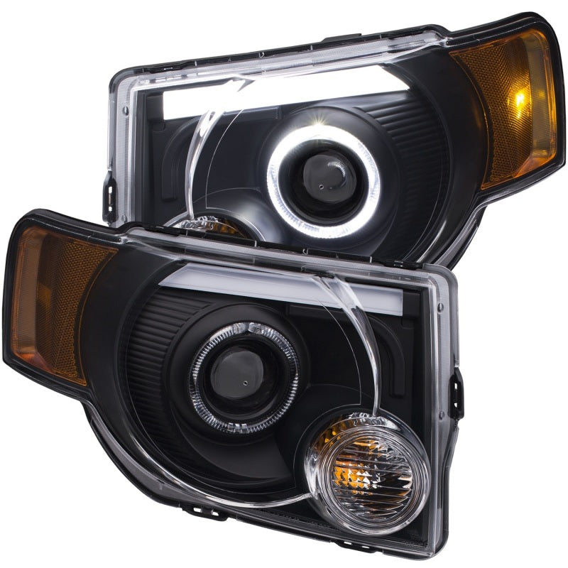 ANZO 2008-2012 Ford Escape projector headlights with halo black design, showcasing modern styling and enhanced visibility.