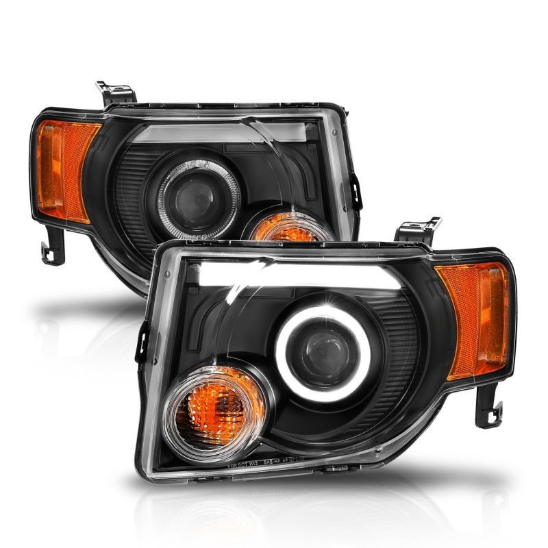 ANZO 2008-2012 Ford Escape projector headlights with halo black design, showcasing modern styling and enhanced visibility.