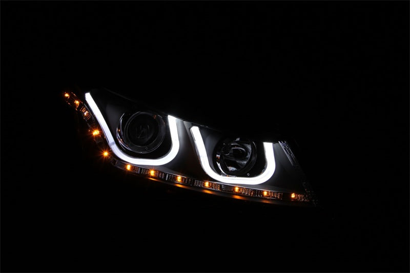 ANZO 2008-2012 Honda Accord projector headlights with U-Bar design in black housing, showcasing clear lens and modern styling.