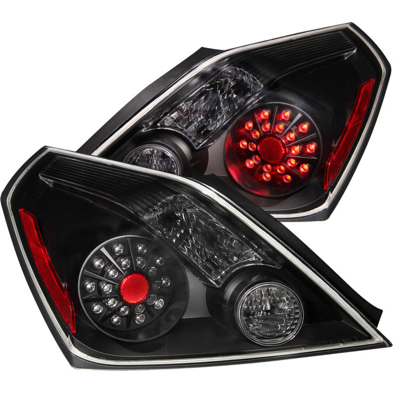 ANZO LED taillights for 2008-2013 Nissan Altima, featuring black housing and clear lens, designed for 2-door models.