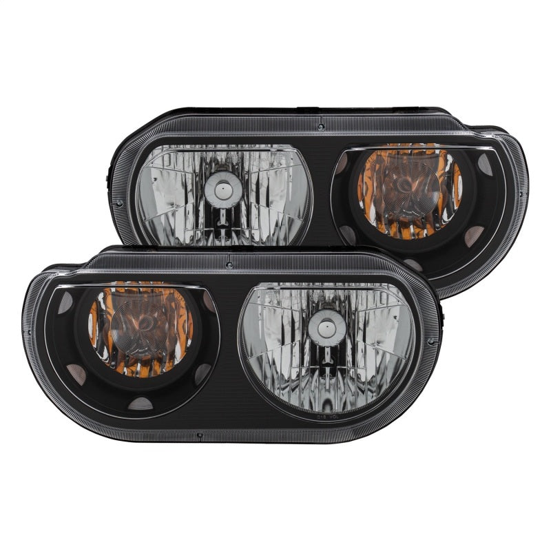 ANZO 2008-2014 Dodge Challenger Crystal Headlights with black housing and clear lens, showcasing modern design and superior lighting.