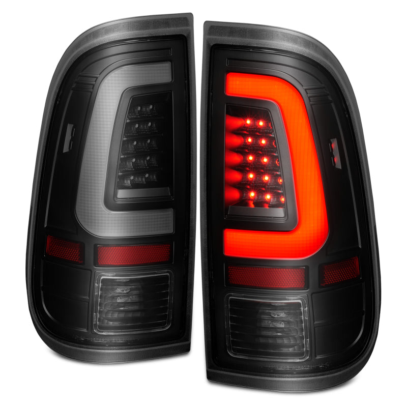 ANZO LED Tail Lights for 2008-2016 Ford F-250, featuring black housing and smoke lens for enhanced visibility and style.