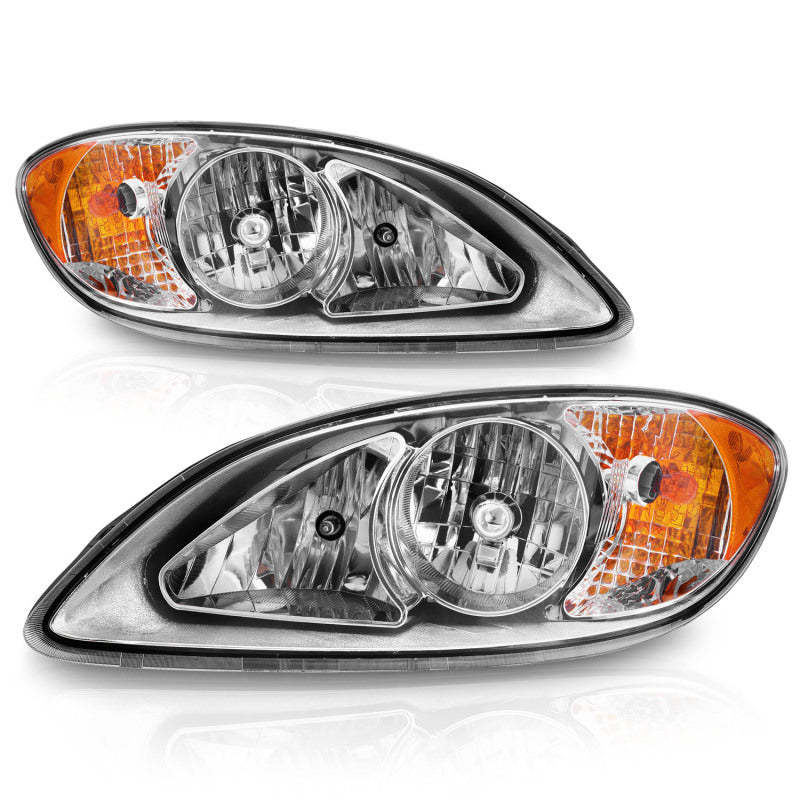 ANZO 2008-2016 International Prostar Crystal Headlights with chrome housing, featuring clear lenses and a sleek design for enhanced visibility.